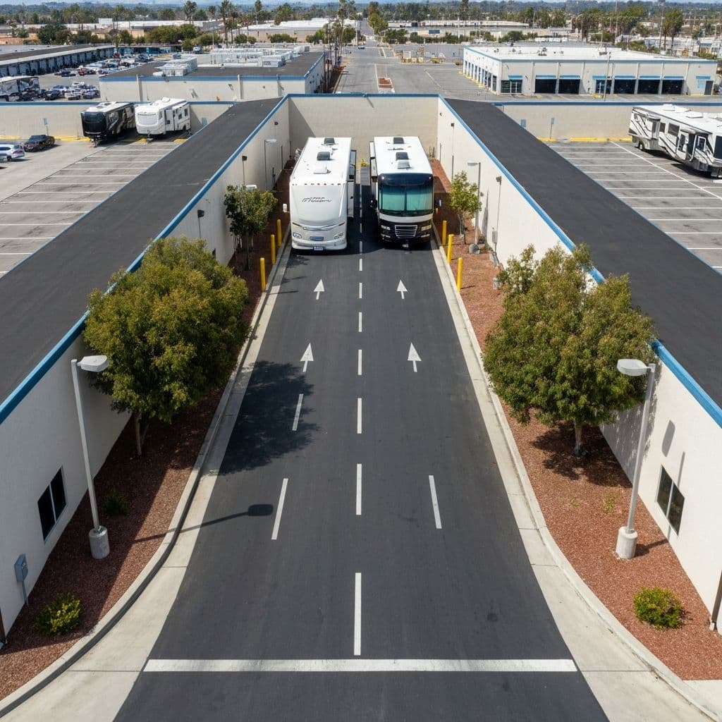 Wide driveway accommodating large RVs