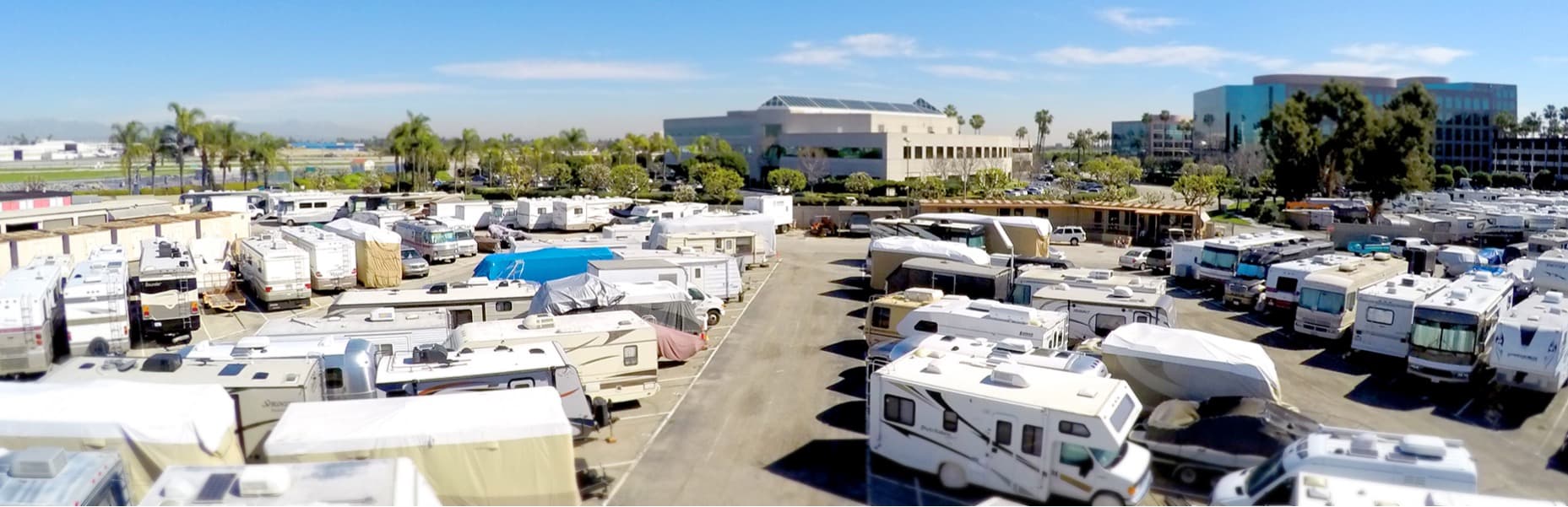 Aerial view of the Don Temple Storage outdoor RV storage lot in Long Beach