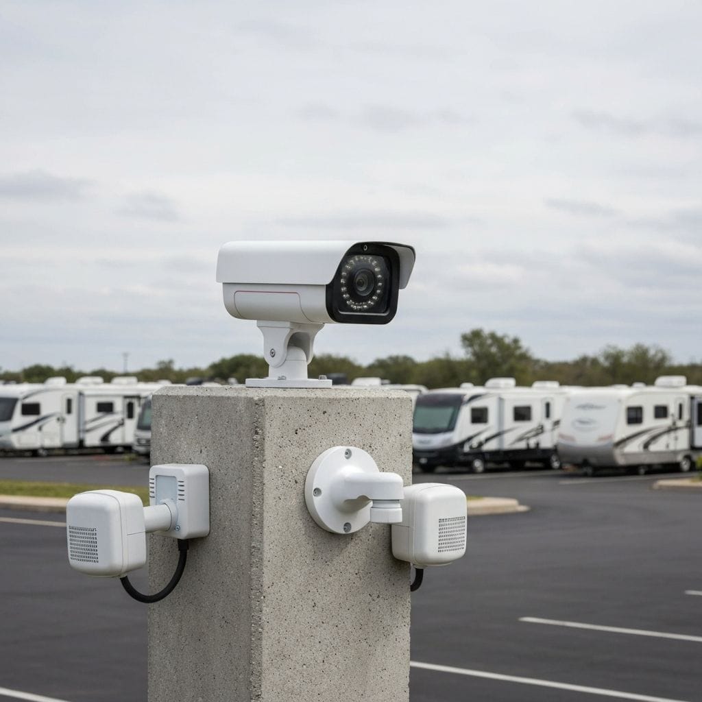 Security camera monitoring RV storage facility