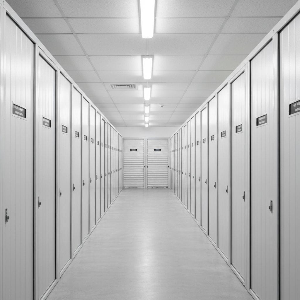 Clean, organized self storage facility interior