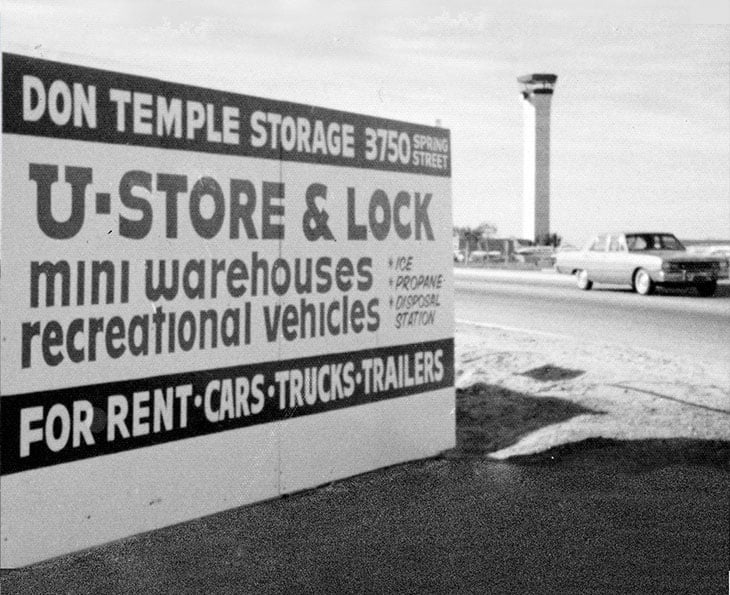 Vintage Don Temple Storage U-Store & Lock sign at 3750 Spring Street, Long Beach, circa 1960s